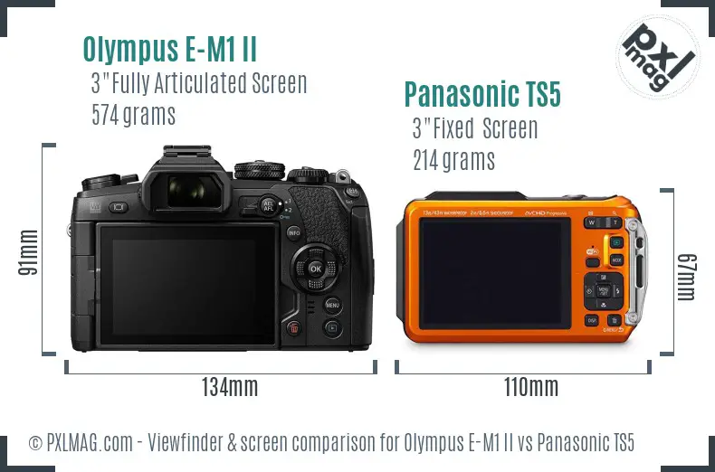 Olympus E-M1 II vs Panasonic TS5 Screen and Viewfinder comparison
