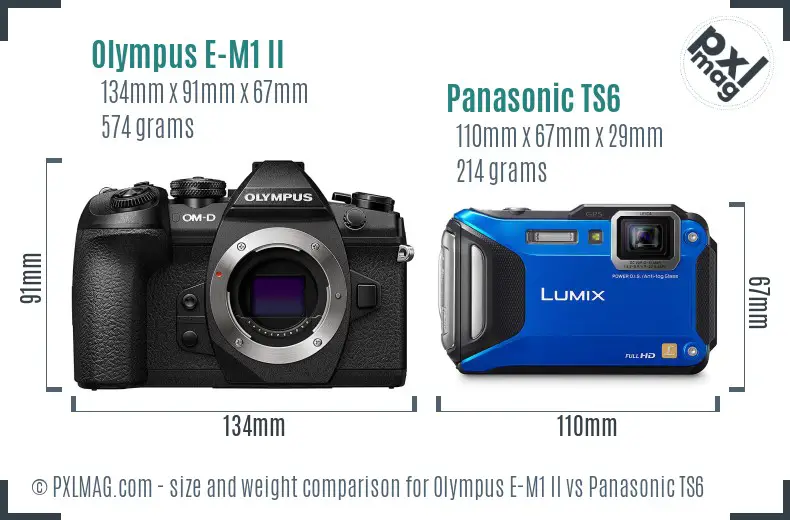 Olympus E-M1 II vs Panasonic TS6 size comparison