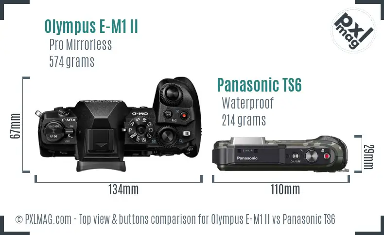 Olympus E-M1 II vs Panasonic TS6 top view buttons comparison