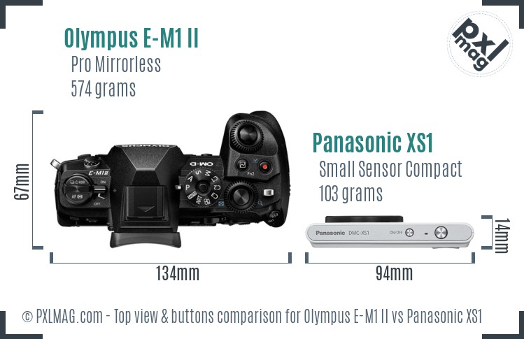 Olympus E-M1 II vs Panasonic XS1 top view buttons comparison