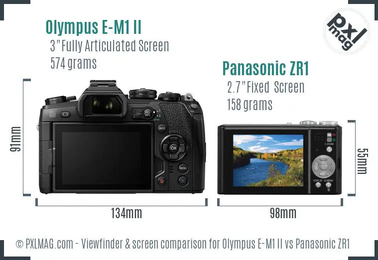 Olympus E-M1 II vs Panasonic ZR1 Screen and Viewfinder comparison
