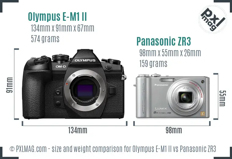 Olympus E-M1 II vs Panasonic ZR3 size comparison