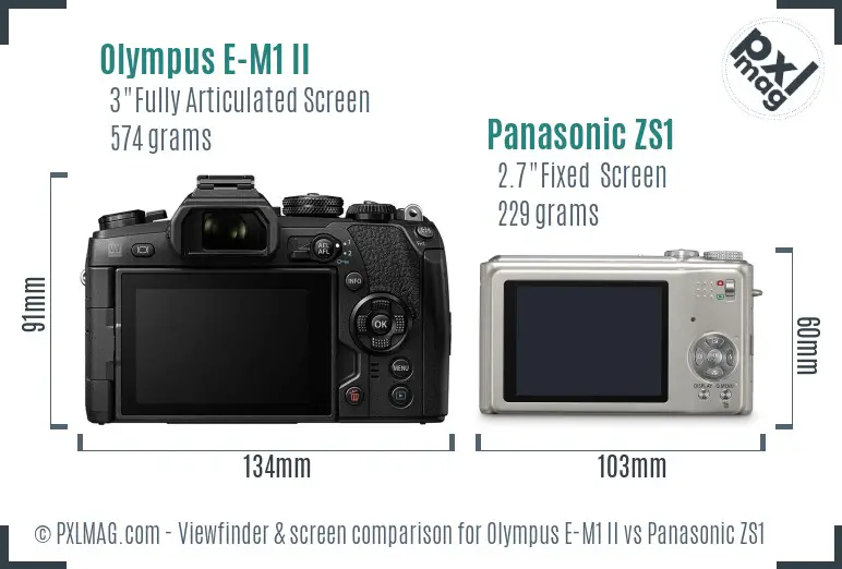 Olympus E-M1 II vs Panasonic ZS1 Screen and Viewfinder comparison