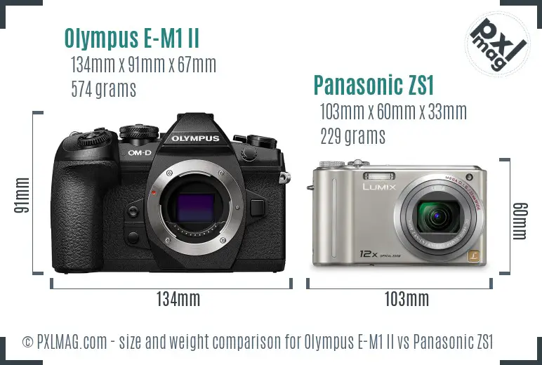 Olympus E-M1 II vs Panasonic ZS1 size comparison