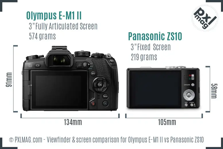 Olympus E-M1 II vs Panasonic ZS10 Screen and Viewfinder comparison