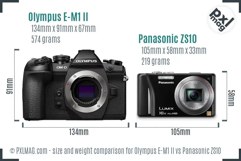 Olympus E-M1 II vs Panasonic ZS10 size comparison
