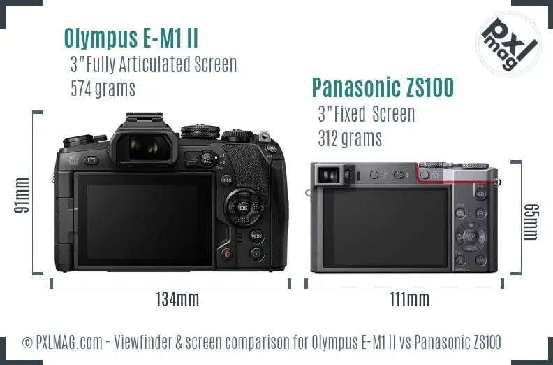 Olympus E-M1 II vs Panasonic ZS100 Screen and Viewfinder comparison