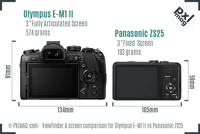 Olympus E-M1 II vs Panasonic ZS25 Screen and Viewfinder comparison