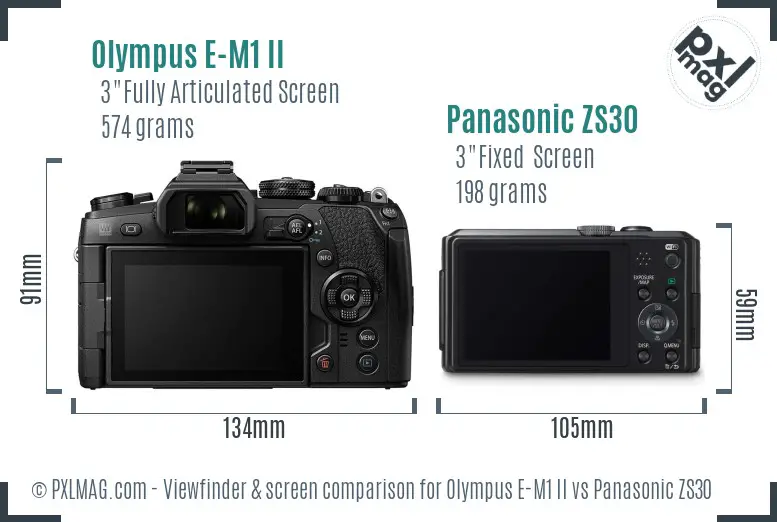 Olympus E-M1 II vs Panasonic ZS30 Screen and Viewfinder comparison
