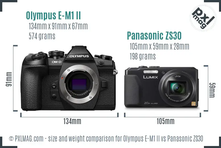 Olympus E-M1 II vs Panasonic ZS30 size comparison