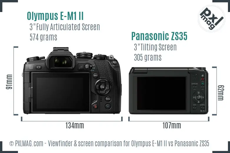 Olympus E-M1 II vs Panasonic ZS35 Screen and Viewfinder comparison