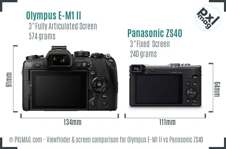 Olympus E-M1 II vs Panasonic ZS40 Screen and Viewfinder comparison