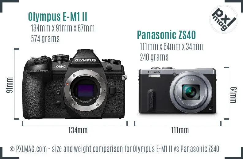 Olympus E-M1 II vs Panasonic ZS40 size comparison