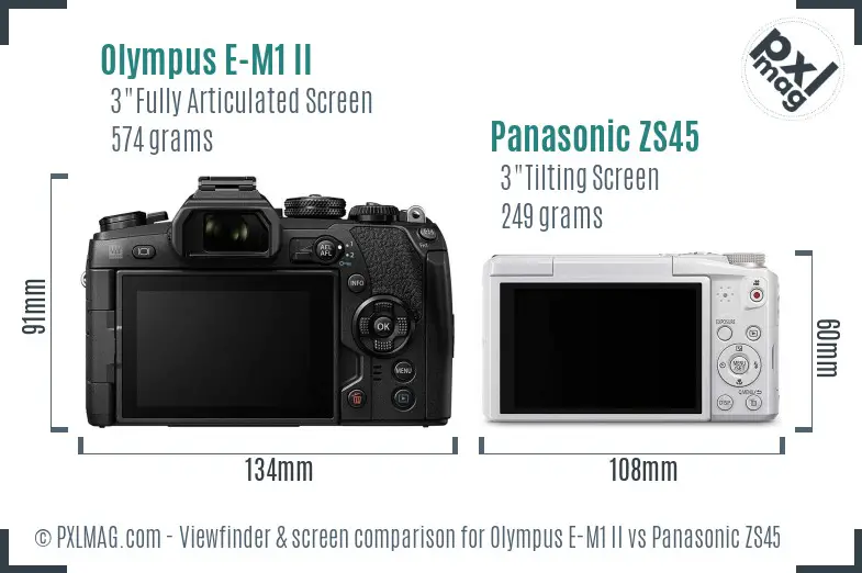 Olympus E-M1 II vs Panasonic ZS45 Screen and Viewfinder comparison
