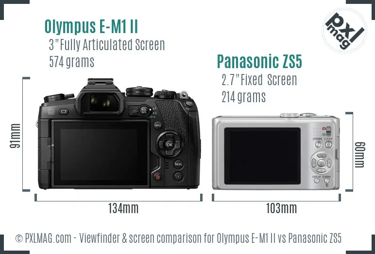 Olympus E-M1 II vs Panasonic ZS5 Screen and Viewfinder comparison
