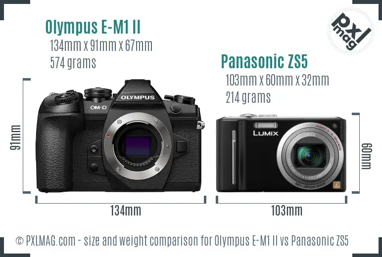 Olympus E-M1 II vs Panasonic ZS5 size comparison