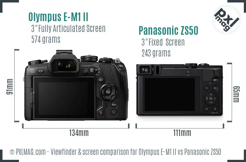 Olympus E-M1 II vs Panasonic ZS50 Screen and Viewfinder comparison