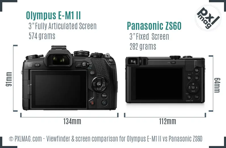 Olympus E-M1 II vs Panasonic ZS60 Screen and Viewfinder comparison