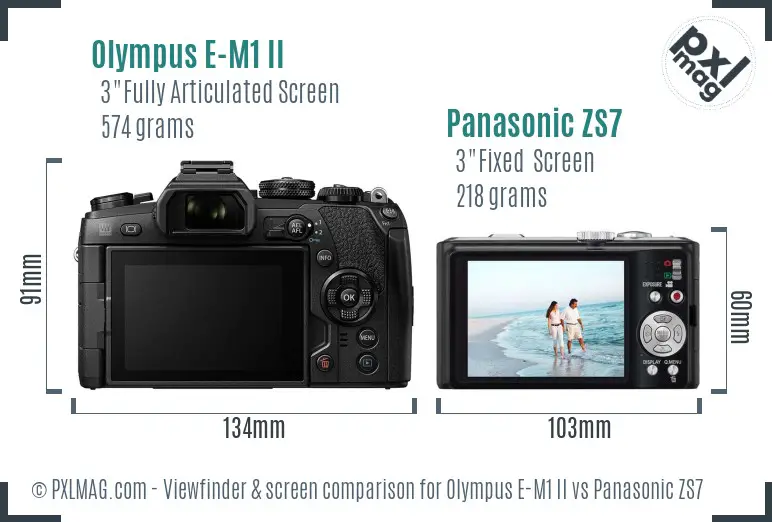 Olympus E-M1 II vs Panasonic ZS7 Screen and Viewfinder comparison