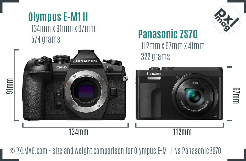 Olympus E-M1 II vs Panasonic ZS70 size comparison