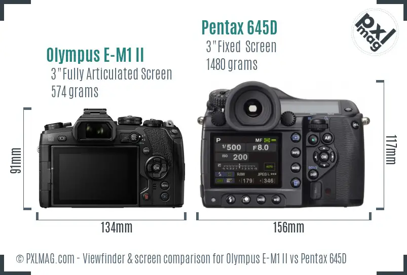 Olympus E-M1 II vs Pentax 645D Screen and Viewfinder comparison