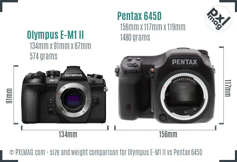 Olympus E-M1 II vs Pentax 645D size comparison