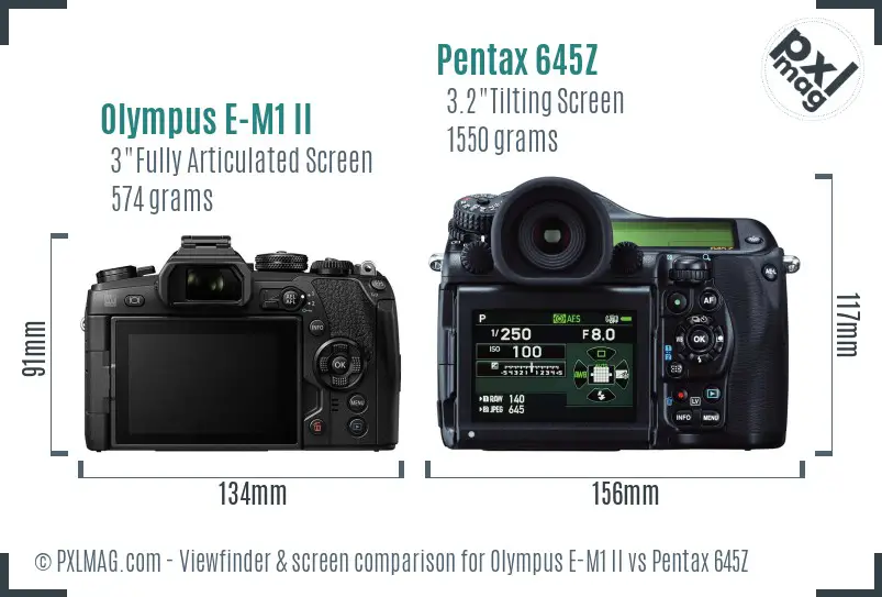 Olympus E-M1 II vs Pentax 645Z Screen and Viewfinder comparison