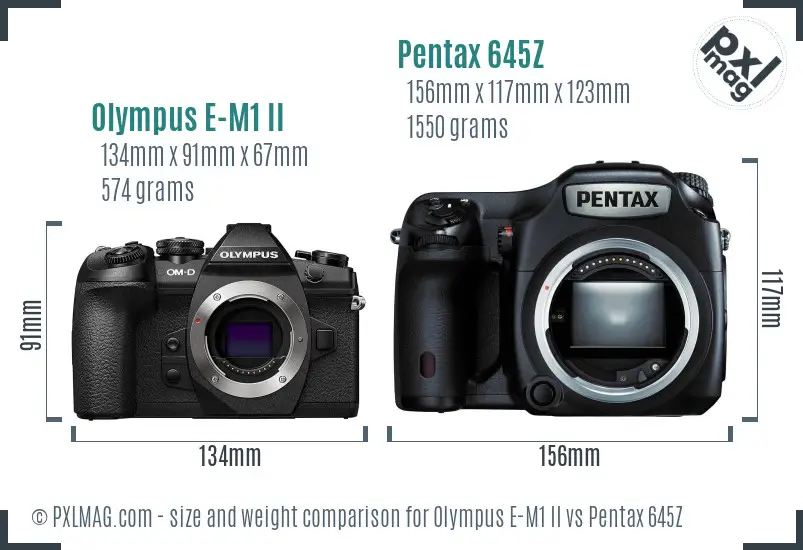 Olympus E-M1 II vs Pentax 645Z size comparison