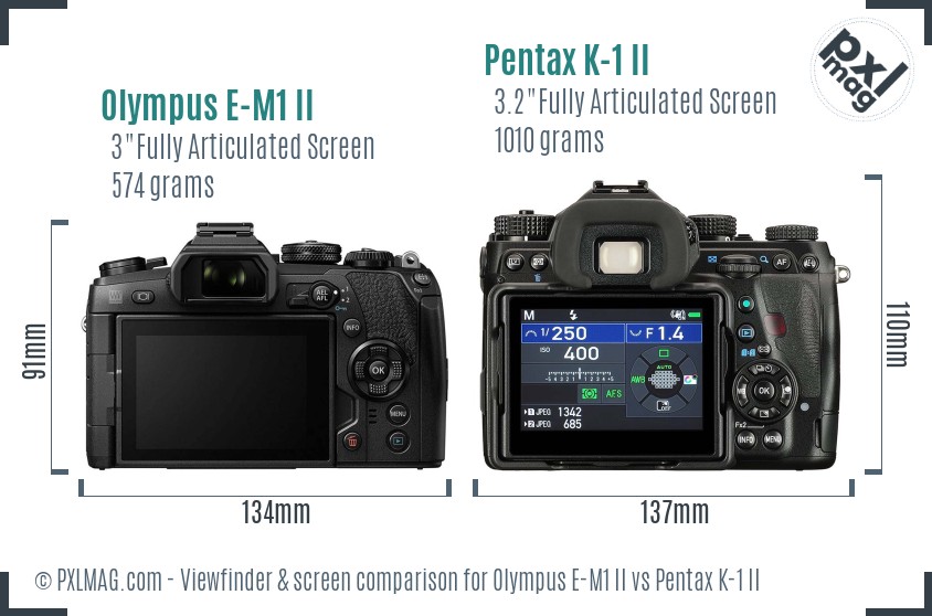 Olympus E-M1 II vs Pentax K-1 II Screen and Viewfinder comparison