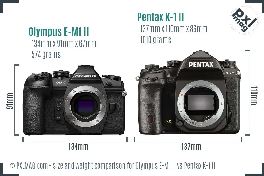Olympus E-M1 II vs Pentax K-1 II size comparison