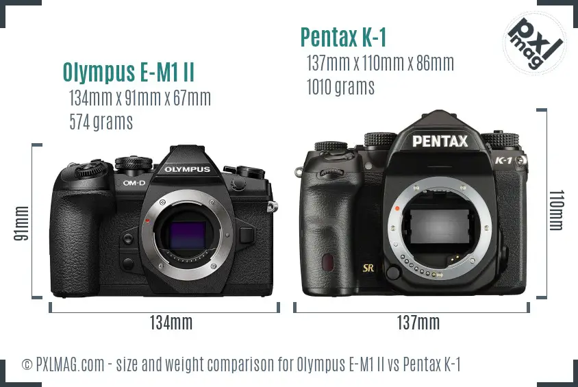 Olympus E-M1 II vs Pentax K-1 size comparison