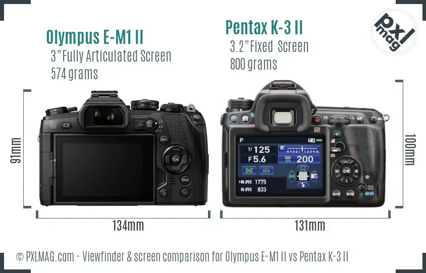 Olympus E-M1 II vs Pentax K-3 II Screen and Viewfinder comparison