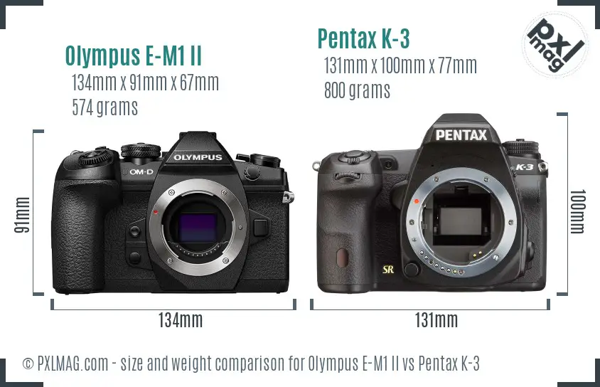 Olympus E-M1 II vs Pentax K-3 size comparison