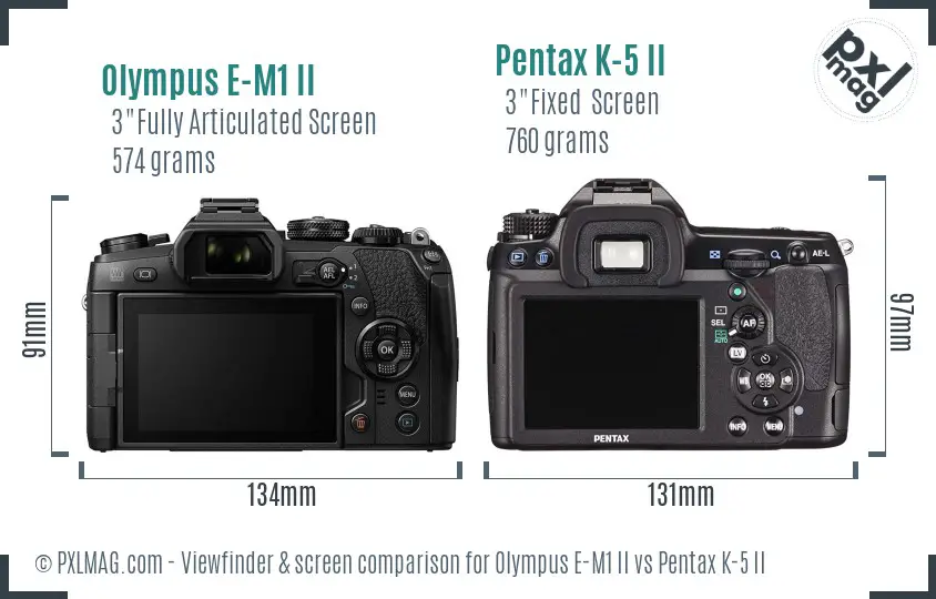 Olympus E-M1 II vs Pentax K-5 II Screen and Viewfinder comparison