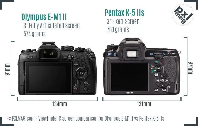Olympus E-M1 II vs Pentax K-5 IIs Screen and Viewfinder comparison