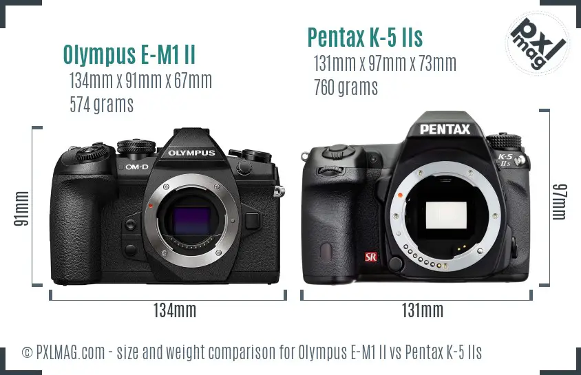 Olympus E-M1 II vs Pentax K-5 IIs size comparison