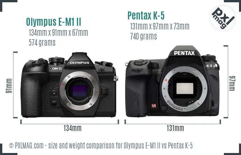 Olympus E-M1 II vs Pentax K-5 size comparison
