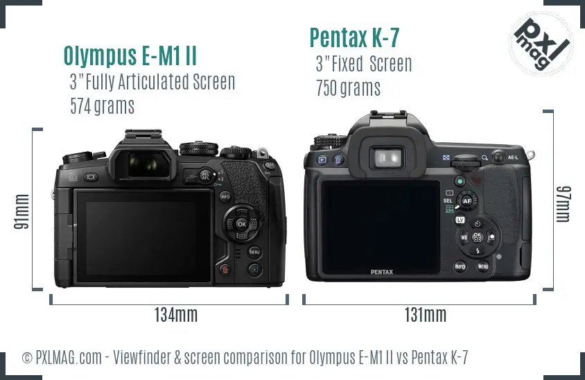 Olympus E-M1 II vs Pentax K-7 Screen and Viewfinder comparison
