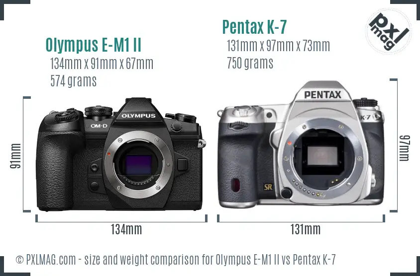 Olympus E-M1 II vs Pentax K-7 size comparison