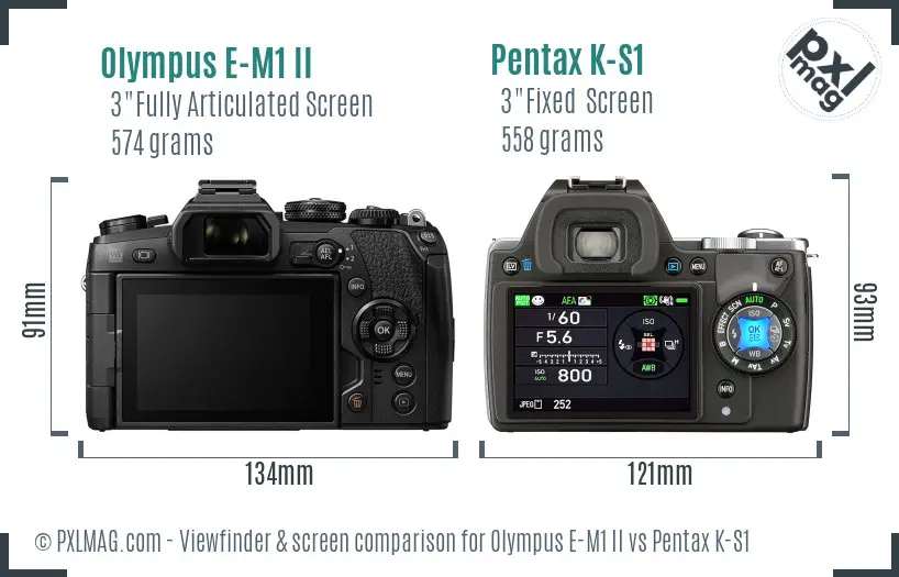 Olympus E-M1 II vs Pentax K-S1 Screen and Viewfinder comparison