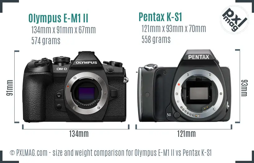 Olympus E-M1 II vs Pentax K-S1 size comparison