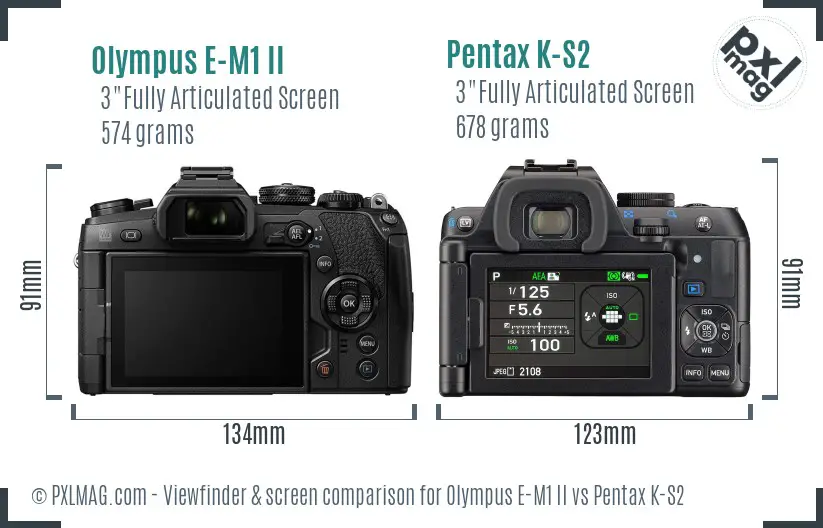 Olympus E-M1 II vs Pentax K-S2 Screen and Viewfinder comparison