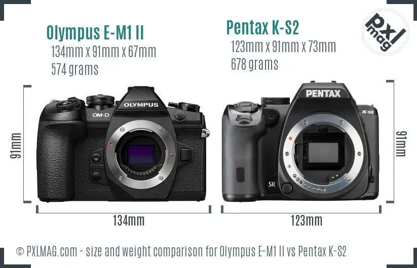 Olympus E-M1 II vs Pentax K-S2 size comparison