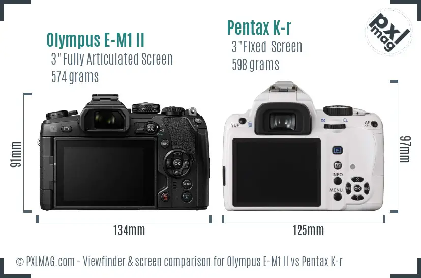 Olympus E-M1 II vs Pentax K-r Screen and Viewfinder comparison