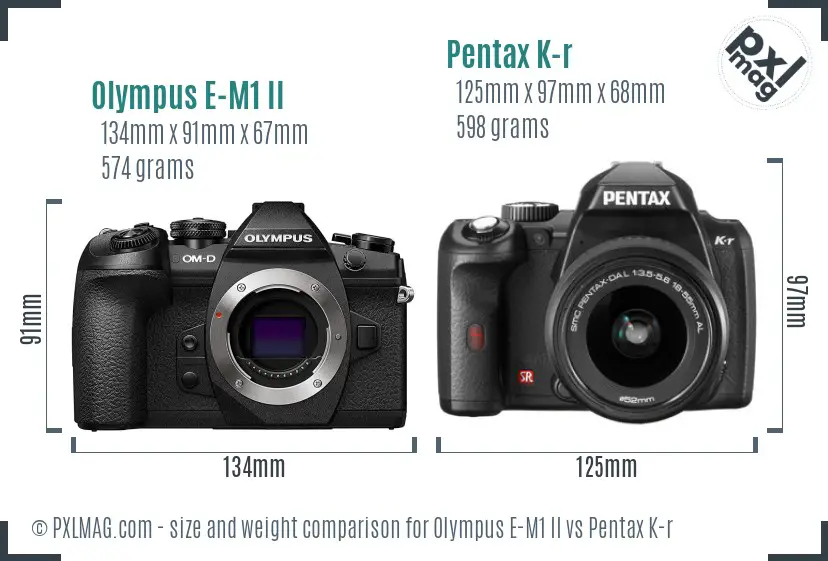 Olympus E-M1 II vs Pentax K-r size comparison