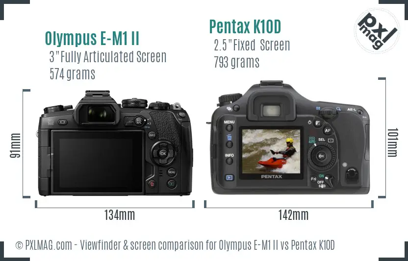 Olympus E-M1 II vs Pentax K10D Screen and Viewfinder comparison