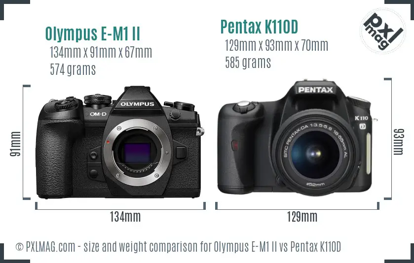 Olympus E-M1 II vs Pentax K110D size comparison