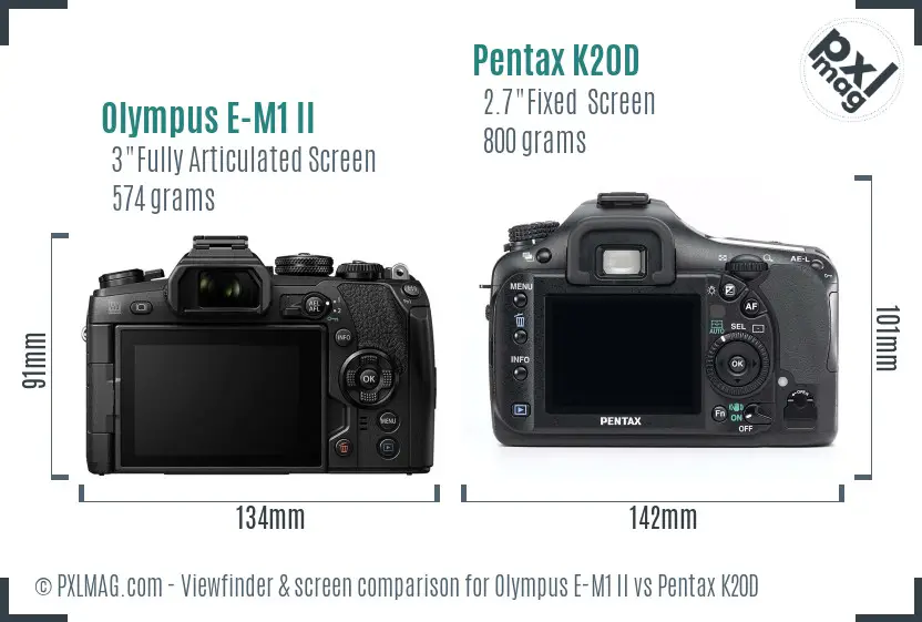 Olympus E-M1 II vs Pentax K20D Screen and Viewfinder comparison