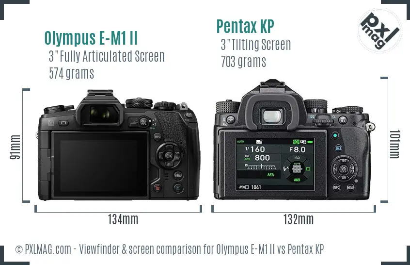 Olympus E-M1 II vs Pentax KP Screen and Viewfinder comparison