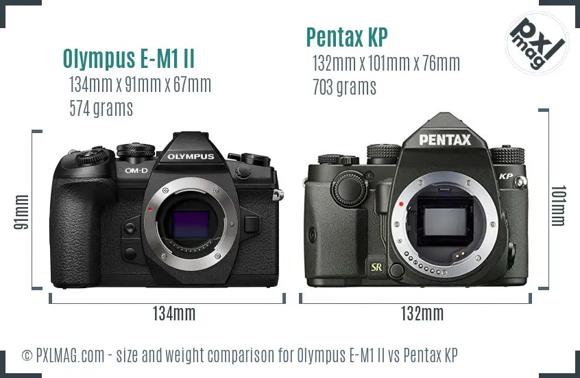 Olympus E-M1 II vs Pentax KP size comparison
